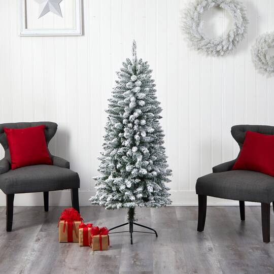 5ft. Pre-Lit Flocked Montreal Fir Artificial Christmas Tree, Warm White LED Lights